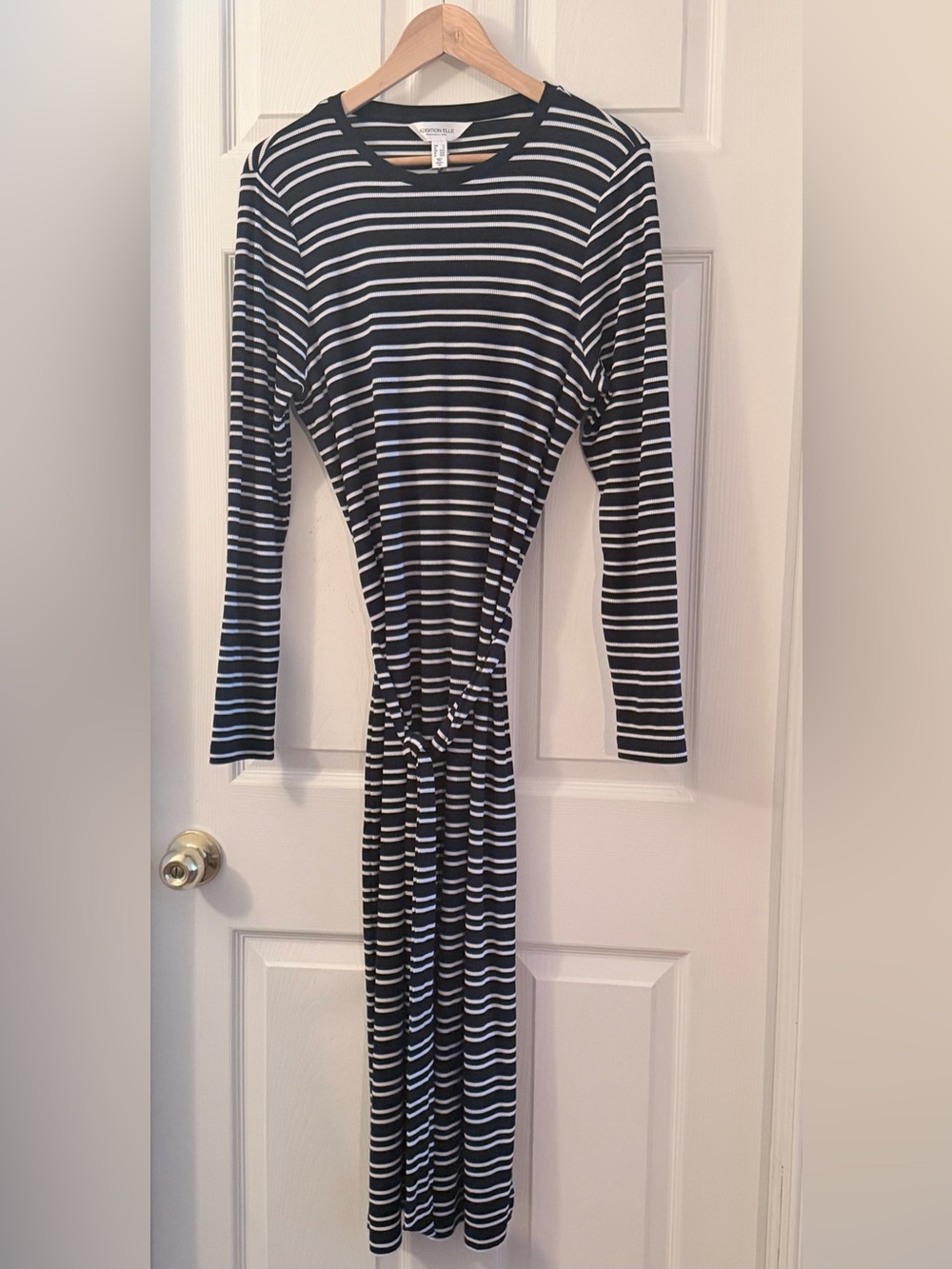 Striped Long Sleeve Maxi Dress in Black & White, size 1X